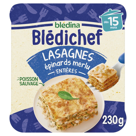 Plat Bébé Dès 15 Mois Lasagnes Épinards Merlu Blédichef BLEDINA le pot  de 230g