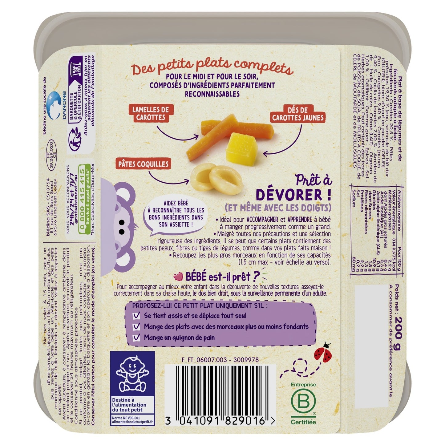 Plat Bébé du Soir Dès 15 Mois Légumes à la Provençale Pâtes Blédiner BLEDINA