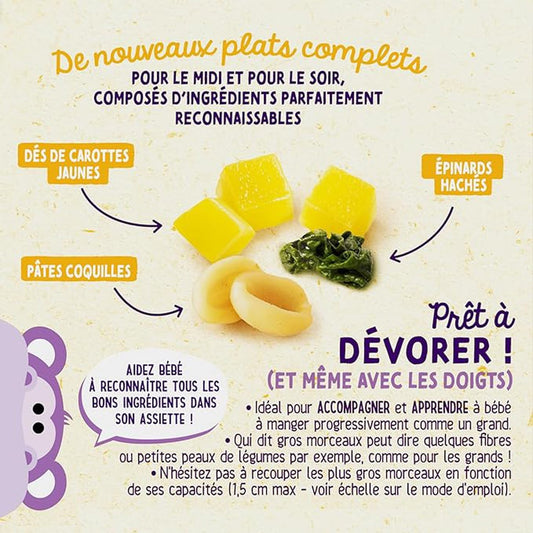 Baby Evening Meal From 15 Months Carrots Spinach Pasta and Cream Blédiner BLEDINA