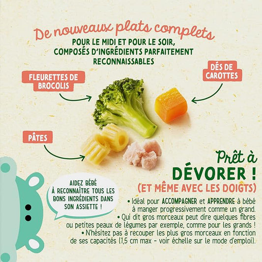 Plat Bébé Dès 15 Mois Brocolis Pâtes Jambon et Crème Morceaux à Dévorer BLEDINA