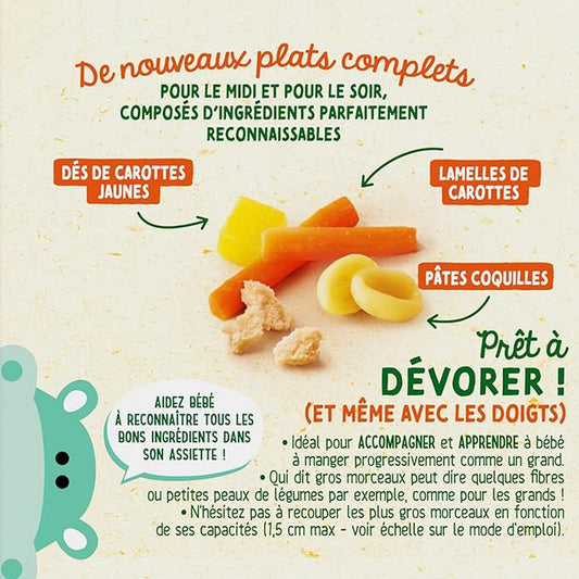 Baby Meal From 15 Months Carrot Pieces Pasta with Mild Spices and Chicken Pieces to Devour BLEDINA