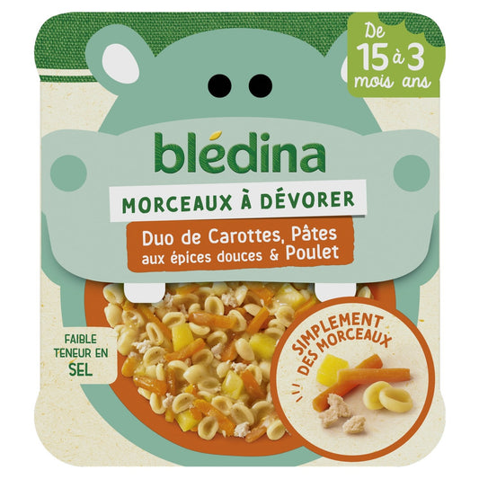 Baby Meal From 15 Months Carrot Pieces Pasta with Mild Spices and Chicken Pieces to Devour BLEDINA