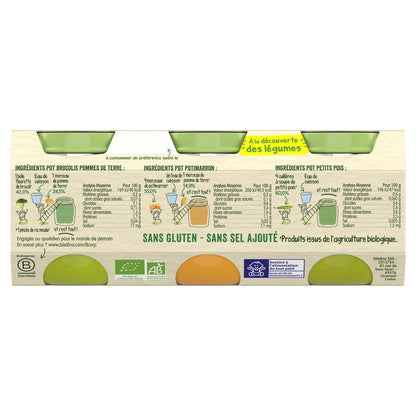 Plat Bébé Dès 4 à 6 Mois Brocolis Potimarron Petits Pois les Récoltes Bio BLEDINA