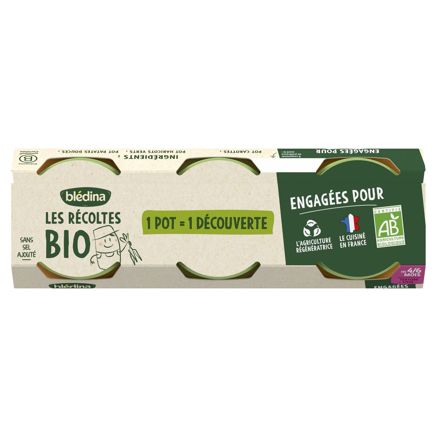 Plat Bébé Dès 4 à 6 Mois Carottes Haricot Vert et Patate Douce les Récoltes Bio BLEDINA