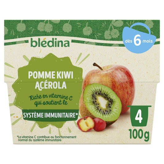 Compotes Bébé Dès 6 Mois Pomme Kiwi Acérola BLEDINA les 4 pots de 100g