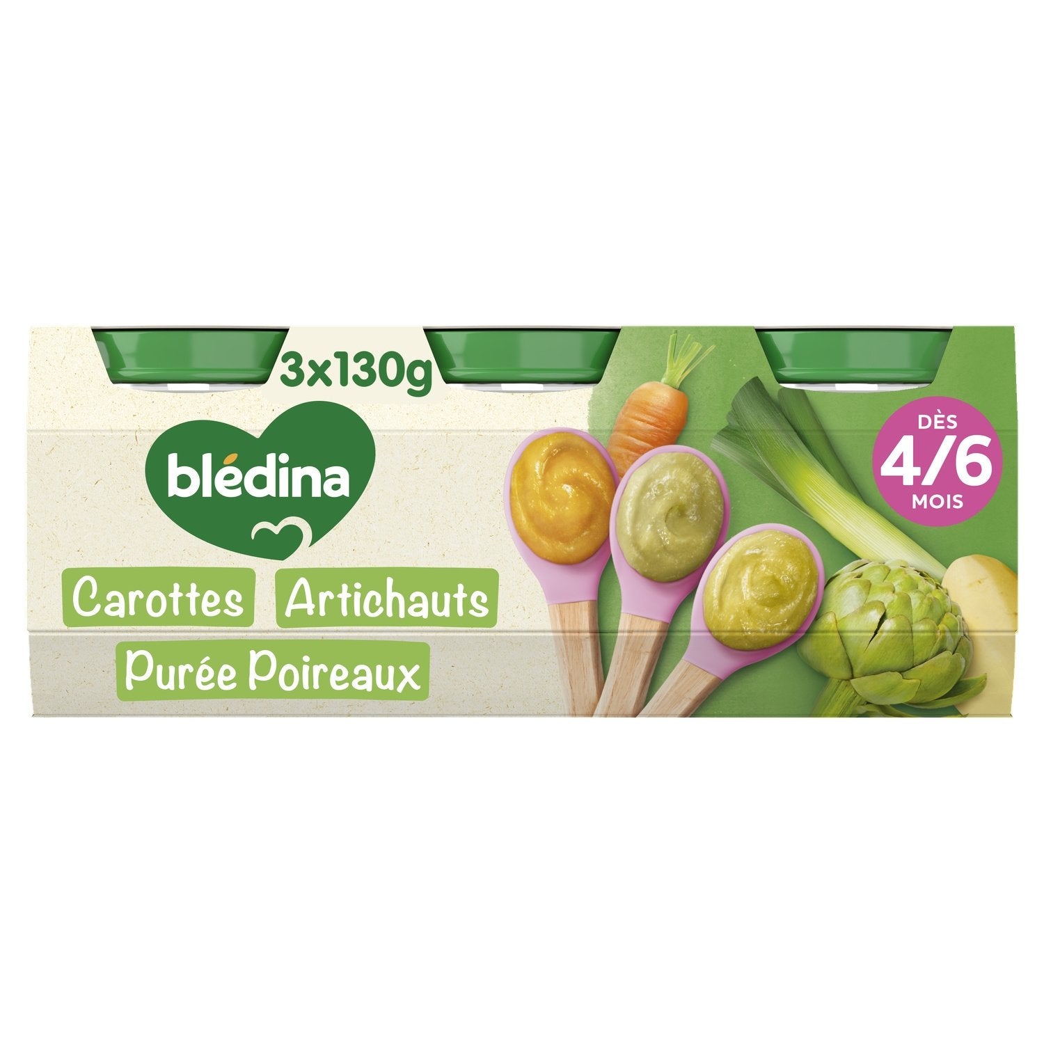 Plat Bébé Dès 4 à 6 Mois Petits Pois Haricots Verts Epinards Mon 1er Petit Pot BLEDINA les 3 pots de 130g