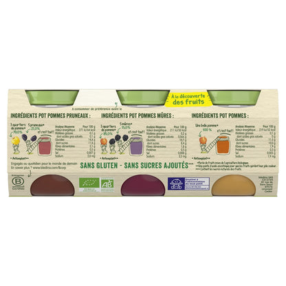 Baby Food Pot Compotes From 4-6 Months Apples Blackberries Prunes Les Récoltes Bio BLEDINA