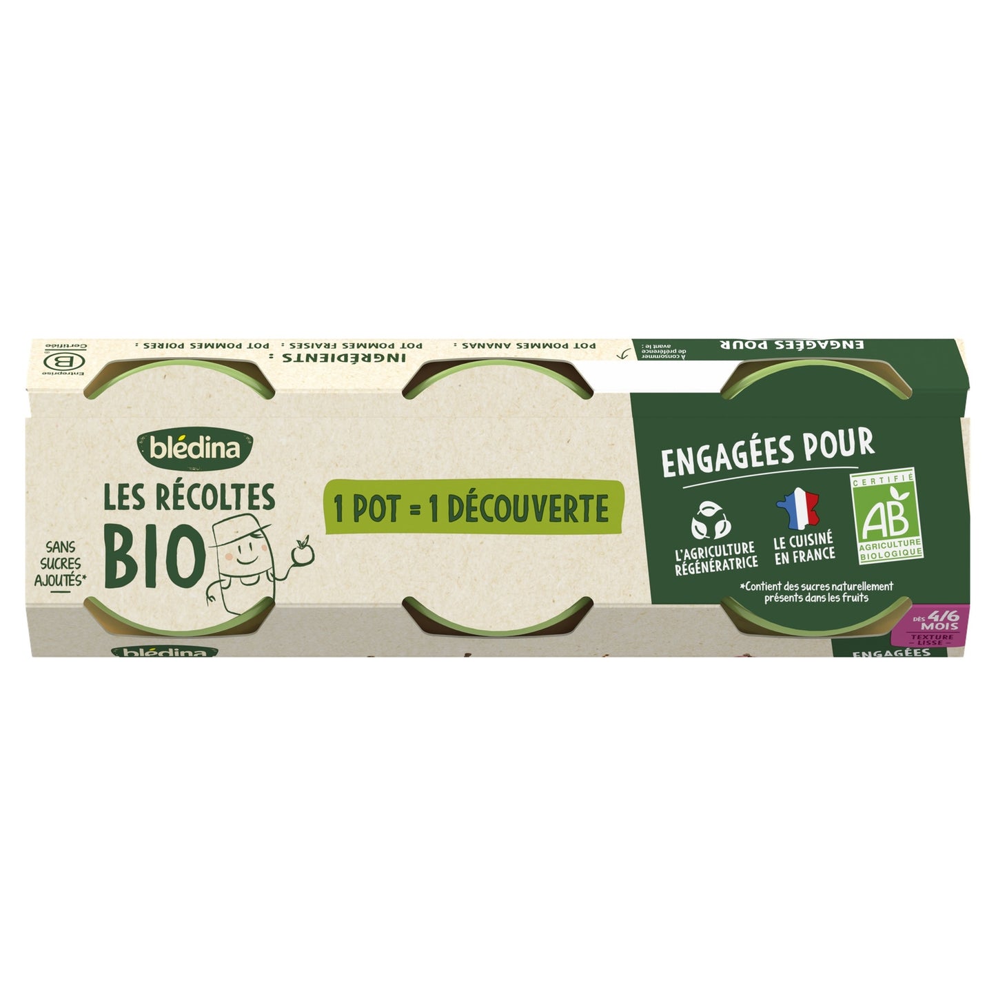 Baby Food Pots From 4-6 Months Apples Pears Strawberries Pineapple Les Récoltes Bio BLEDINA