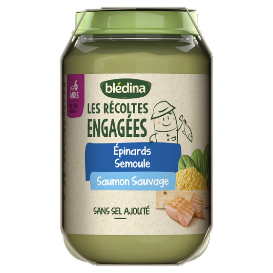 Plat Bébé Dès 6 Mois Épinards Semoule Saumon les Récoltes Engagées Blédina BLEDINA