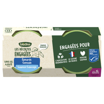Babygericht ab 6 Monaten Spinat Grieß Lachs Les Récoltes Engagées Blédina BLEDINA