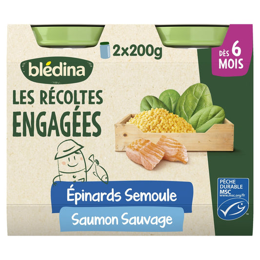 Plat Bébé Dès 6 Mois Épinards Semoule Saumon les Récoltes Engagées Blédina BLEDINA les 2 pots de 200g