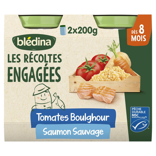 Plat Bébé Dès 8 Mois Tomates Boulghour Saumon les Récoltes Engagées BLEDINA les 2 pots de 200g