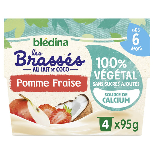 Dessert Bébé Végetal au Lait de Coco et Pomme Fraise BLEDINA les 4 pots de 95g