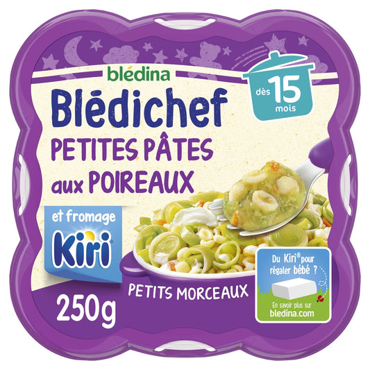 Plat Bébé du Soir Dès 15 Mois Pâtes Poireaux et Fromage Kiri Blédichef BLEDINA la barquette de 250g