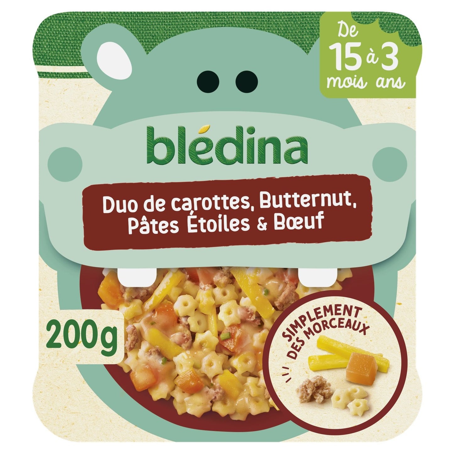 Plat Bébé Dès 15 Mois Duo de Carottes Butternut Pâtes Étoiles et Bœuf Morceaux à Dévorer BLEDINA