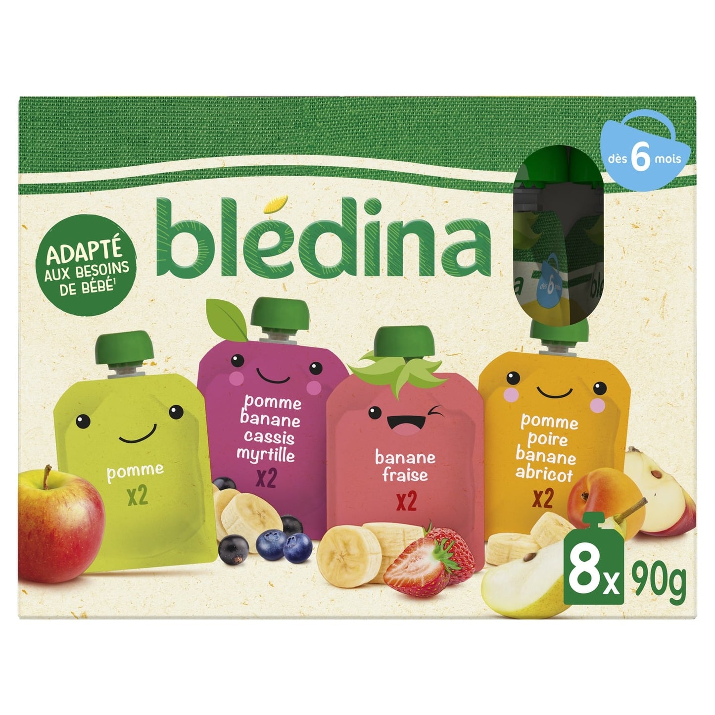 Compote bébé dès 6 Mois Assortiment De Fruits BLEDINA 