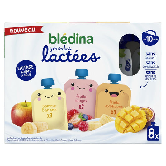 Compote Bébé Assortiment de Fruits Lactées Dès 10 Mois BLEDINA les 8 gourdes de 85g