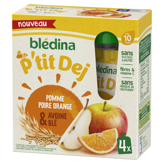 Compote bébé dès 10 mois Pomme Poire Orange Avoine Blé P'tit Dej BLEDINA 