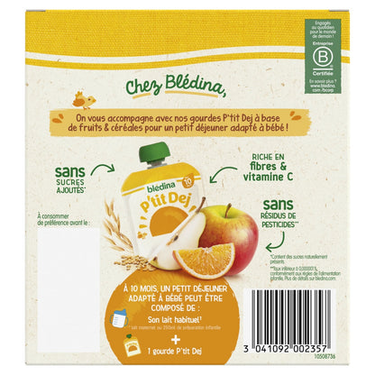 Compote bébé dès 10 mois Pomme Poire Orange Avoine Blé P'tit Dej BLEDINA 