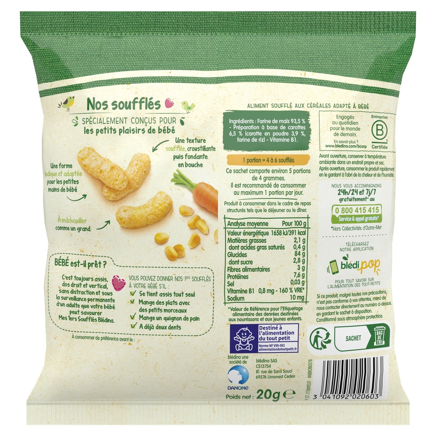 Biscuits Bébé dès 10 mois Maïs et Carotte BLEDINA 