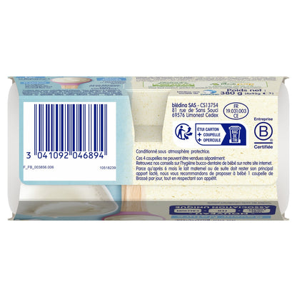 Dessert lacté bébé dès 6 mois Nature Brassés BLEDINA 