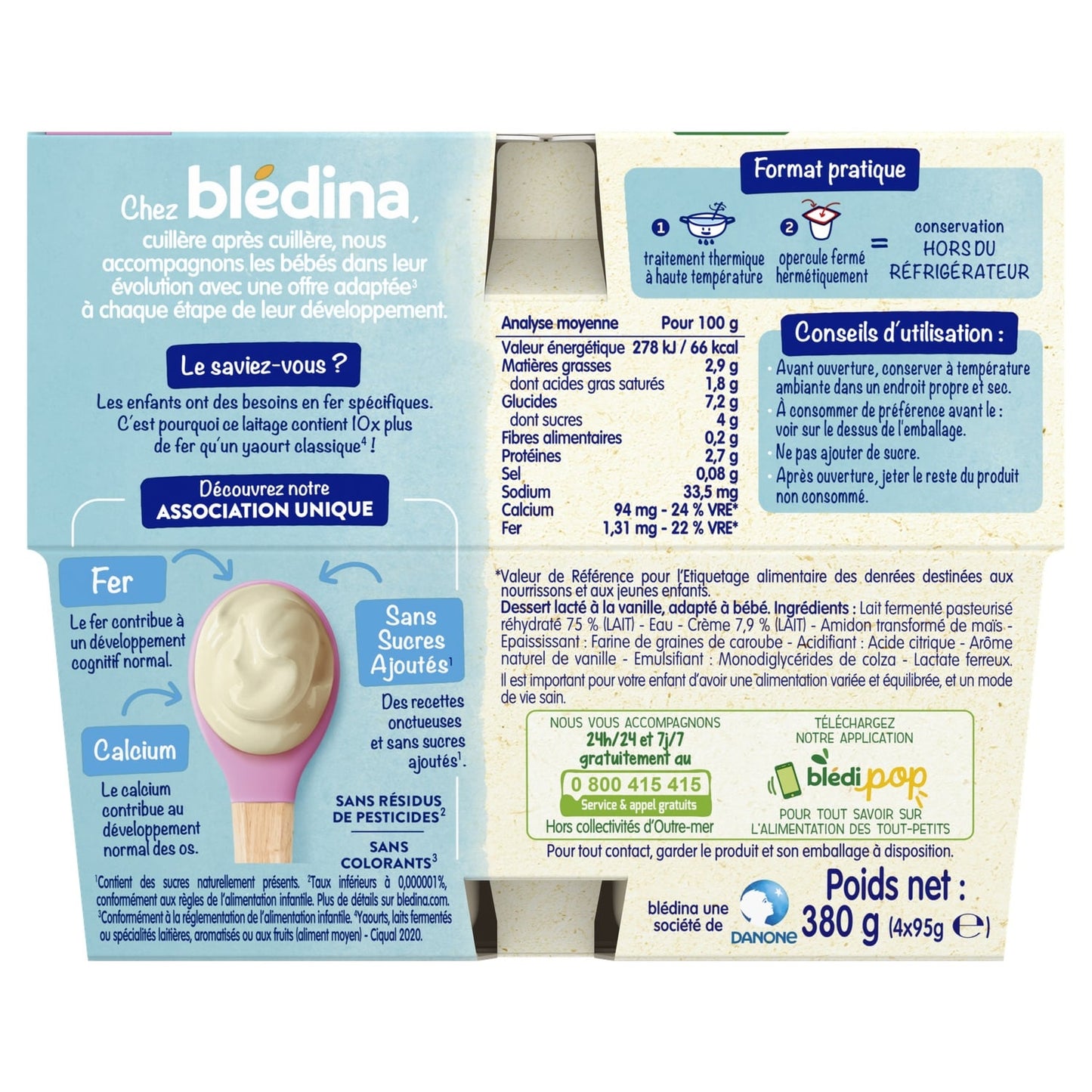 Dessert lacté bébé dès 6 mois Vanille Brassés BLEDINA 