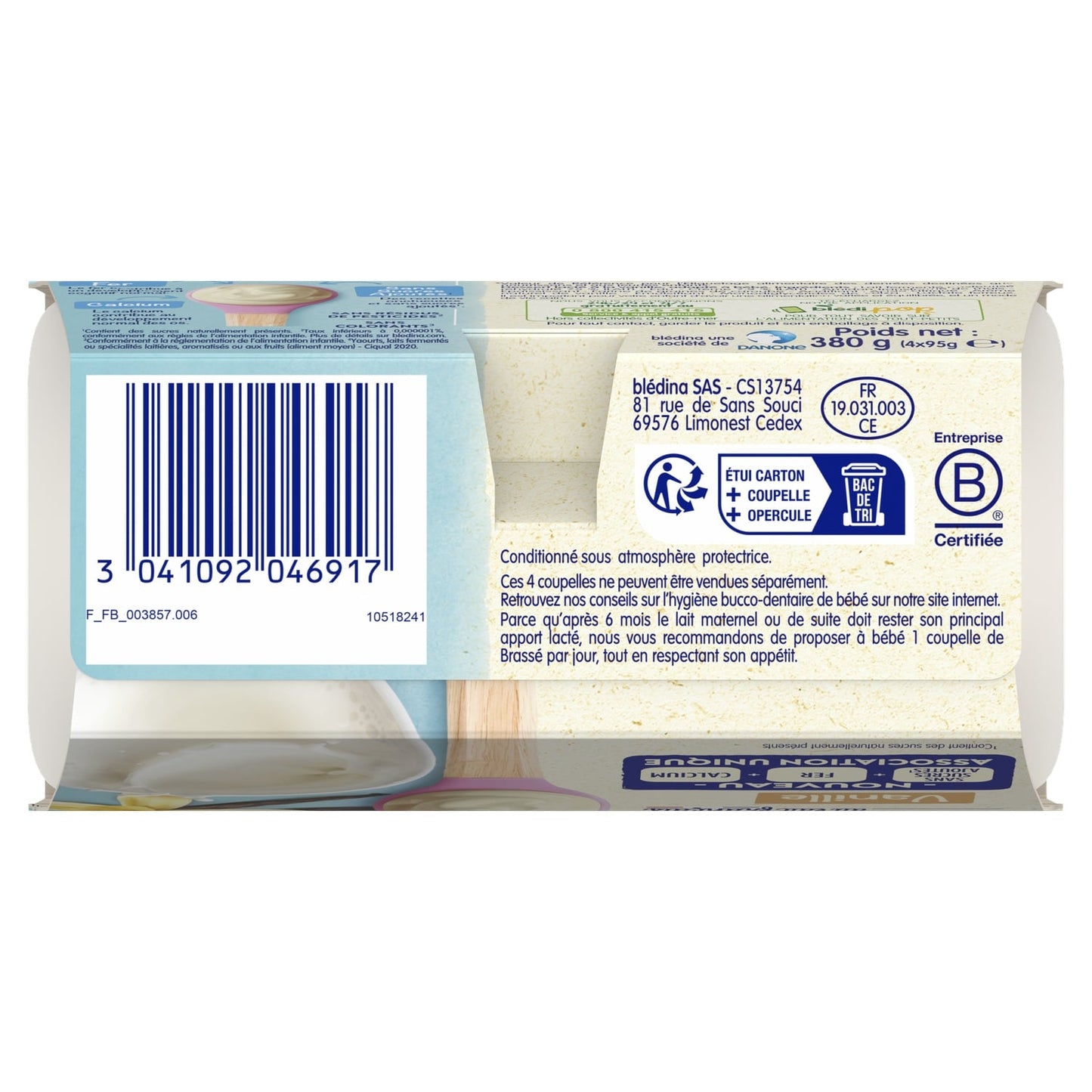 Dessert lacté bébé dès 6 mois Vanille Brassés BLEDINA 