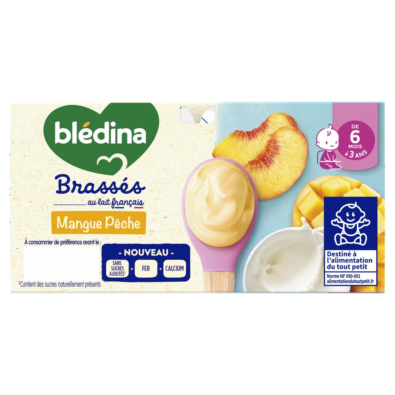 Dessert lacté bébé dès 6 mois Mangue Pêche Brassés BLEDINA 