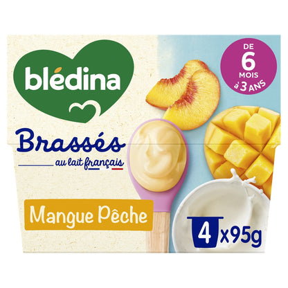 Dessert lacté bébé dès 6 mois Mangue Pêche Brassés BLEDINA 