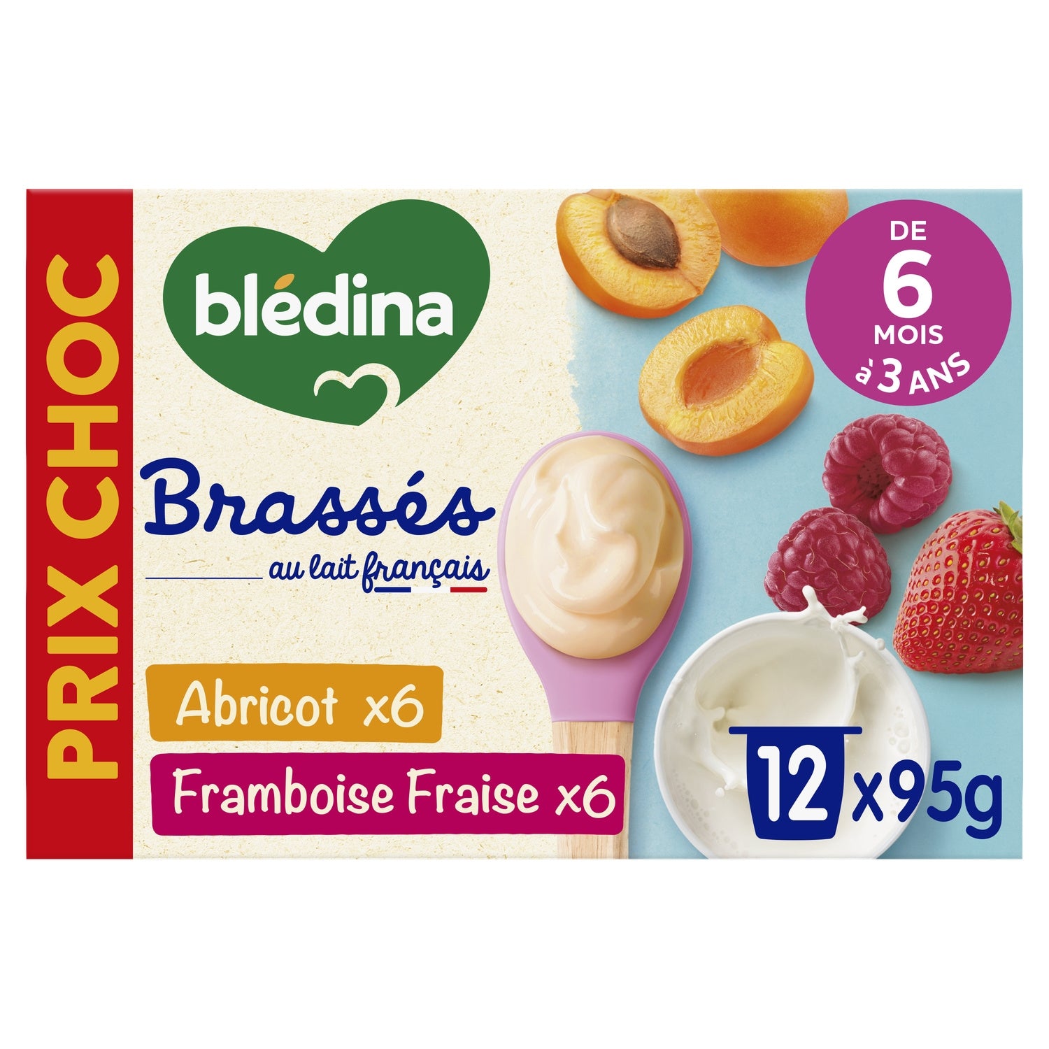 Yaourt Brassés Abricot / Framboise Fraise 6 mois à 3 ans BLEDINA 