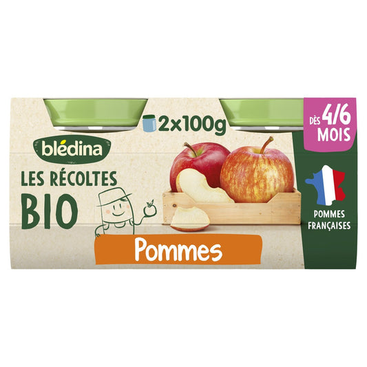 Purée de Fruits Pomme Bio Bébé Dès 4/6 Mois BLEDINA les 2 pots de 100g