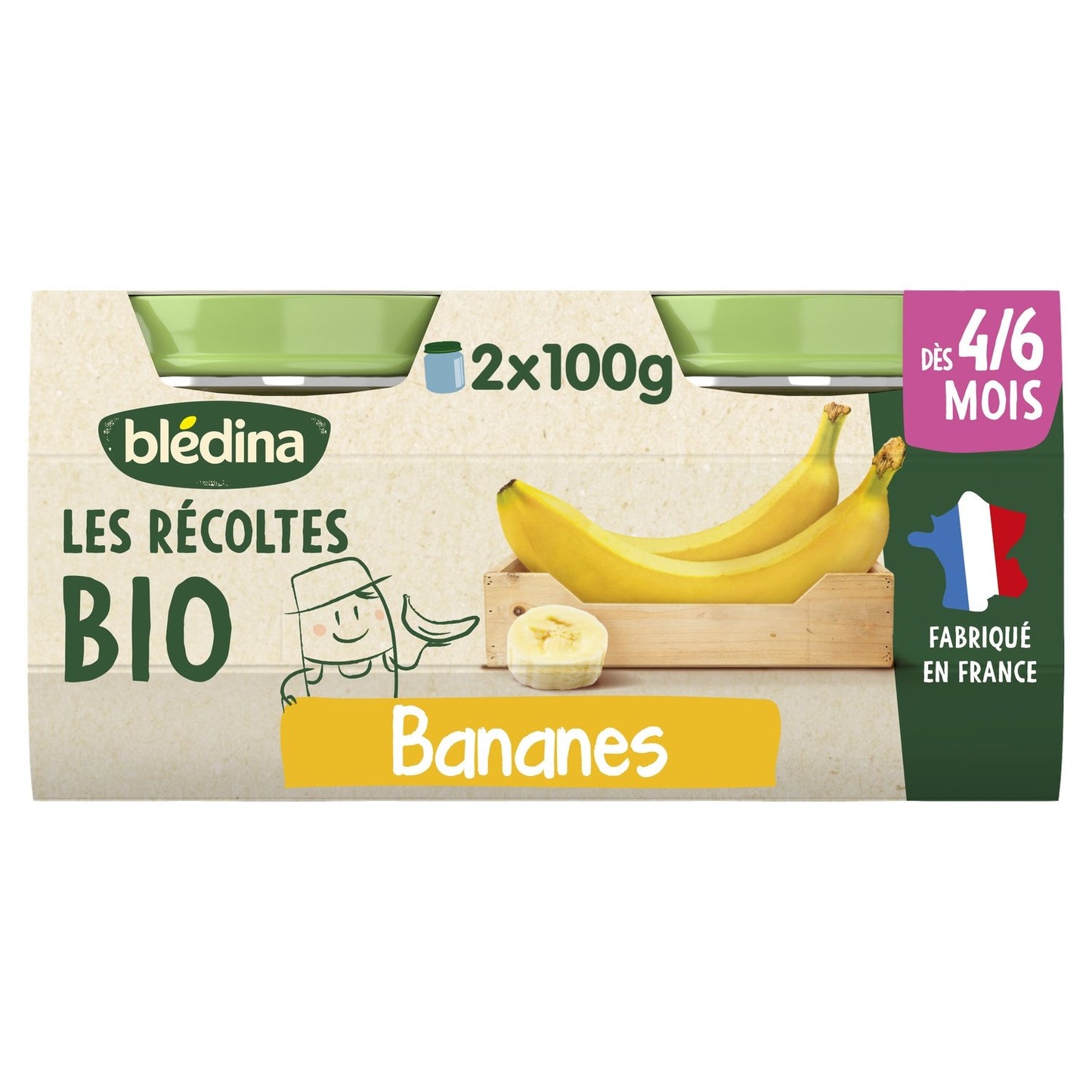 Purée de Bananes Bio Dès 4-6 Mois BLEDINA les 2 pots de 100g