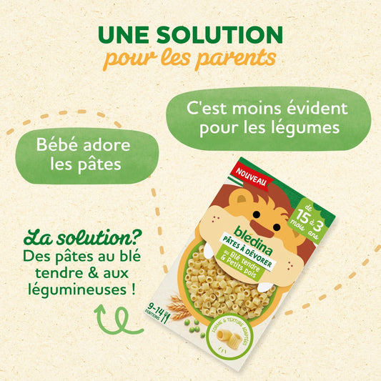 Pâtes à dévorer de 15 mois à 3 ans Blé Tendre Petits Pois BLEDINA 
