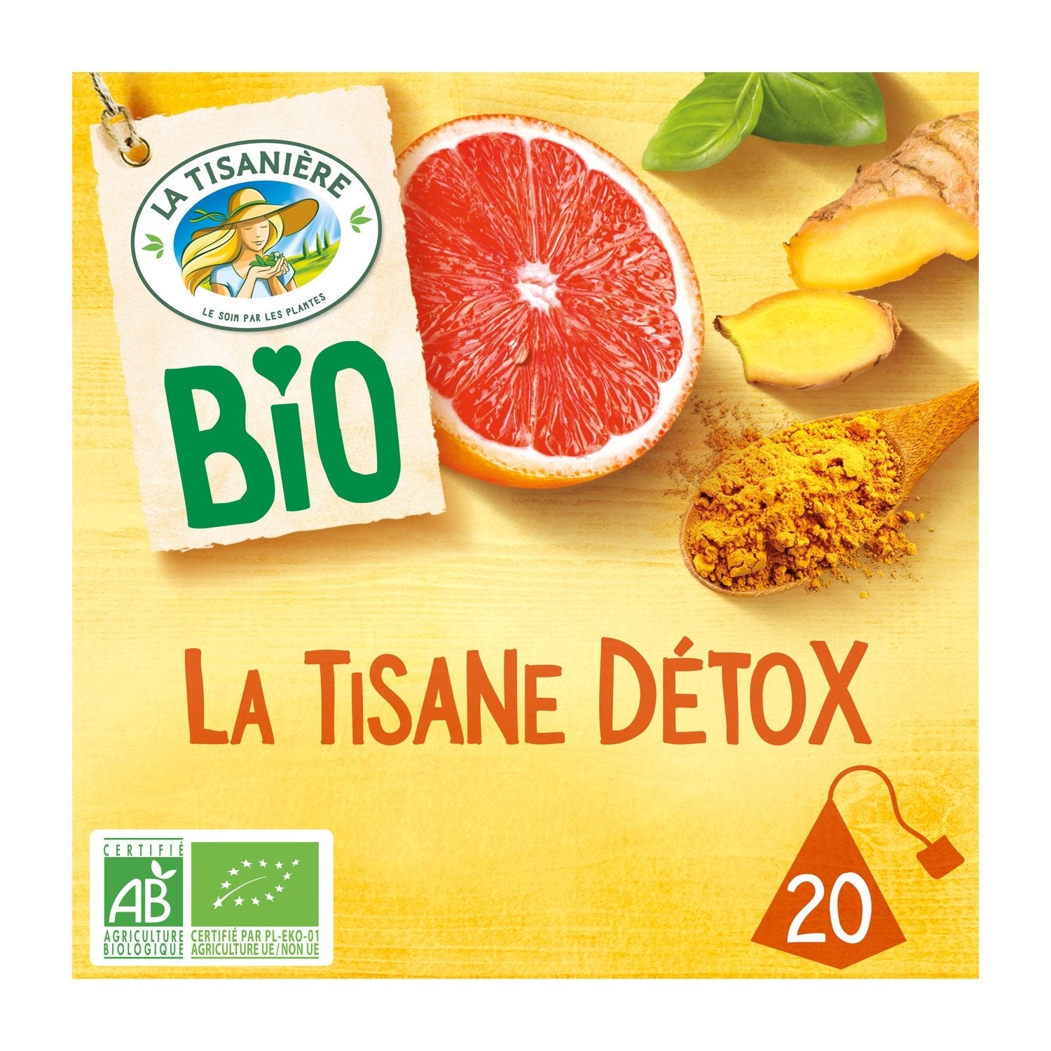 Infusion Basilic Curcuma Gingembre Pamplemousse Détox Bio LA TISANIERE la boite de 20 sachets