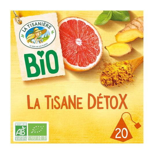 Infusion Basilic Curcuma Gingembre Pamplemousse Détox Bio LA TISANIERE la boite de 20 sachets