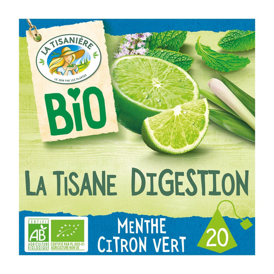 Infusion Menthe Citron Vert Digestion Bio LA TISANIERE la boite de 20 sachets