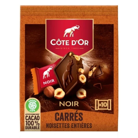 Carrés Chocolats Noir Noisettes Entières COTE D'OR Le paquet de 10 carrés - 200 g