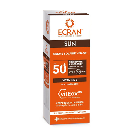 Crème Solaire Crème Visage Spf 50+ Anti-Âge Anti-Tâches Viteox80 Sun ECRAN LABORATOIRES GENESSE le tube de 50mL