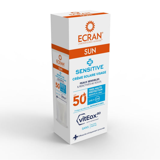 Crème Solaire Crème Visage Spf 50+ Haute Protection Peau Sensible Viteox80 ECRAN LABORATOIRES GENESSE le tube de 50mL
