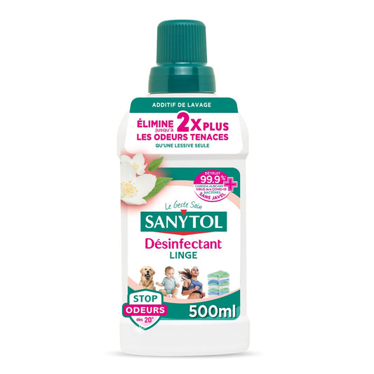Désinfectant Linge Anti-Odeurs Parfum Fleurs Blanches SANYTOL le bidon de 500mL