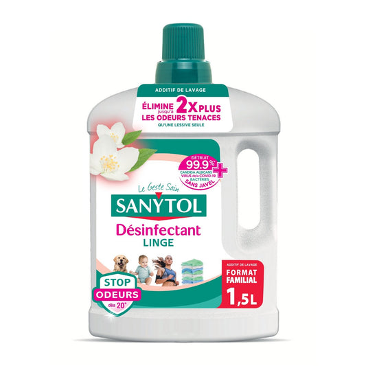Désinfectant Linge Anti-Odeurs Parfum Fleurs Blanches SANYTOL le bidon de 1,5L