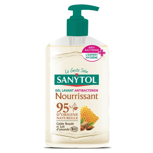 Savon Liquide Antibactérien Nourrissant Gelée Royale et Lait d'Amande Bio SANYTOL le flacon de 250mL