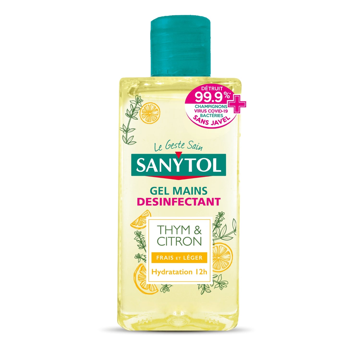 Gel hydroalcoolique Désinfectant Mains Hydratant Thym et Citron SANYTOL 