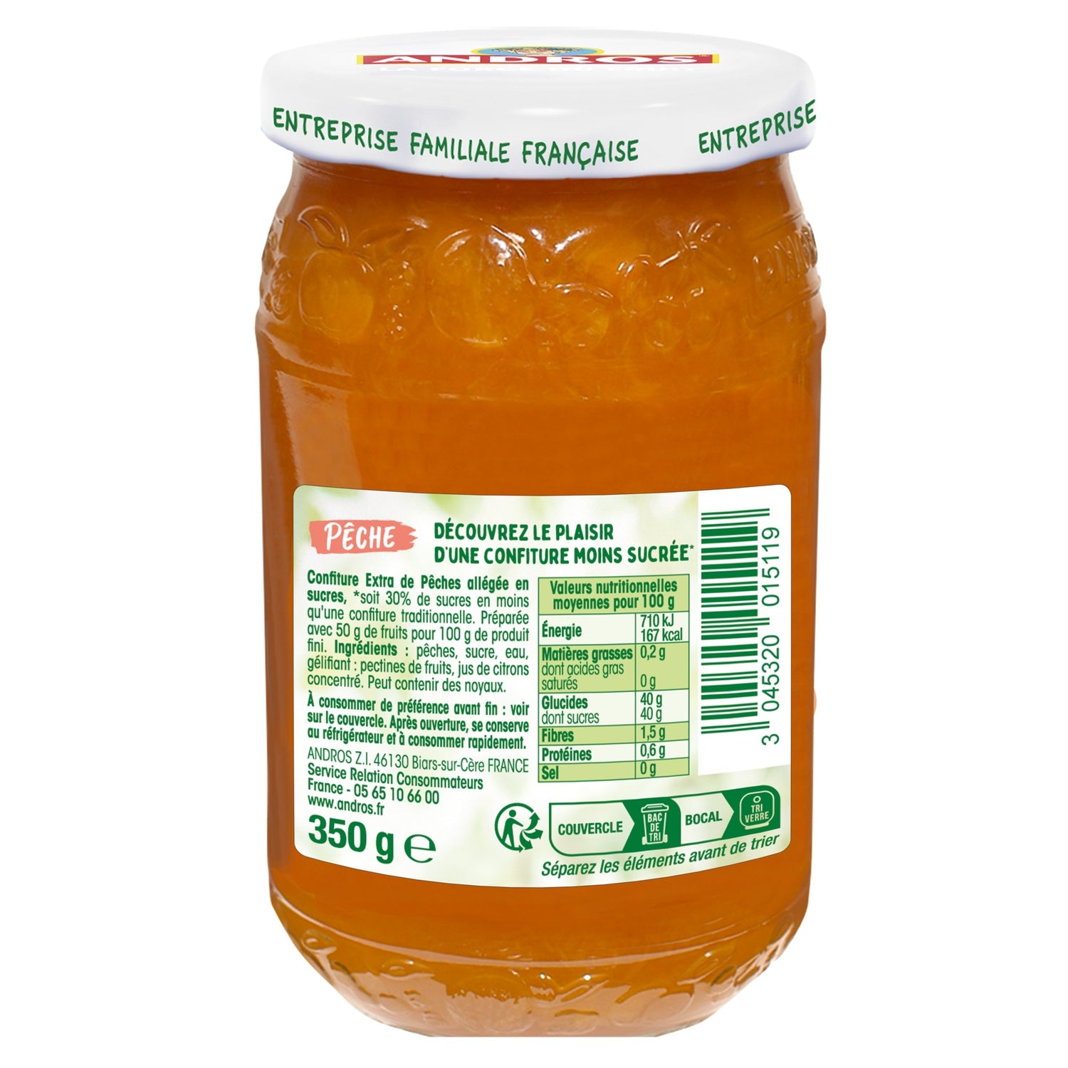 Confiture pêche allégée en sucres ANDROS 