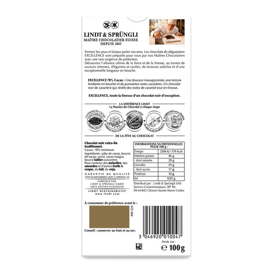 LINDT EXCELLENCE 78% Dark Chocolate Bar