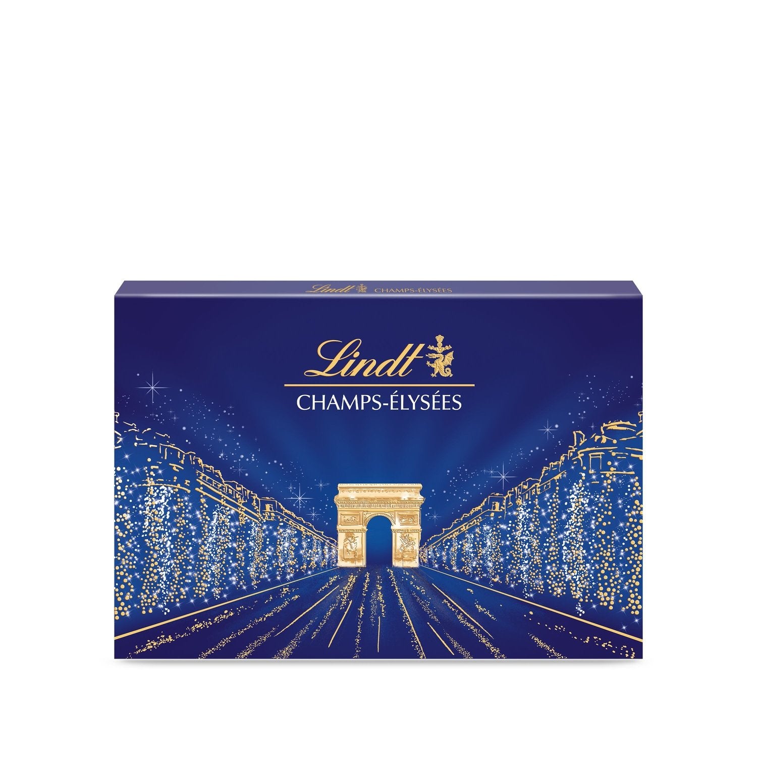 Assortiment de Chocolats Lait, Noir et Blanc, Champs-Elysées LINDT - Gamme de Noël 2025 la boite de 469g