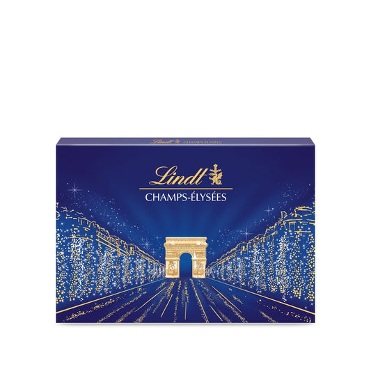 Assortiment de Chocolats Lait, Noir et Blanc, Champs-Elysées LINDT - Gamme de Noël 2025 la boite de 469g