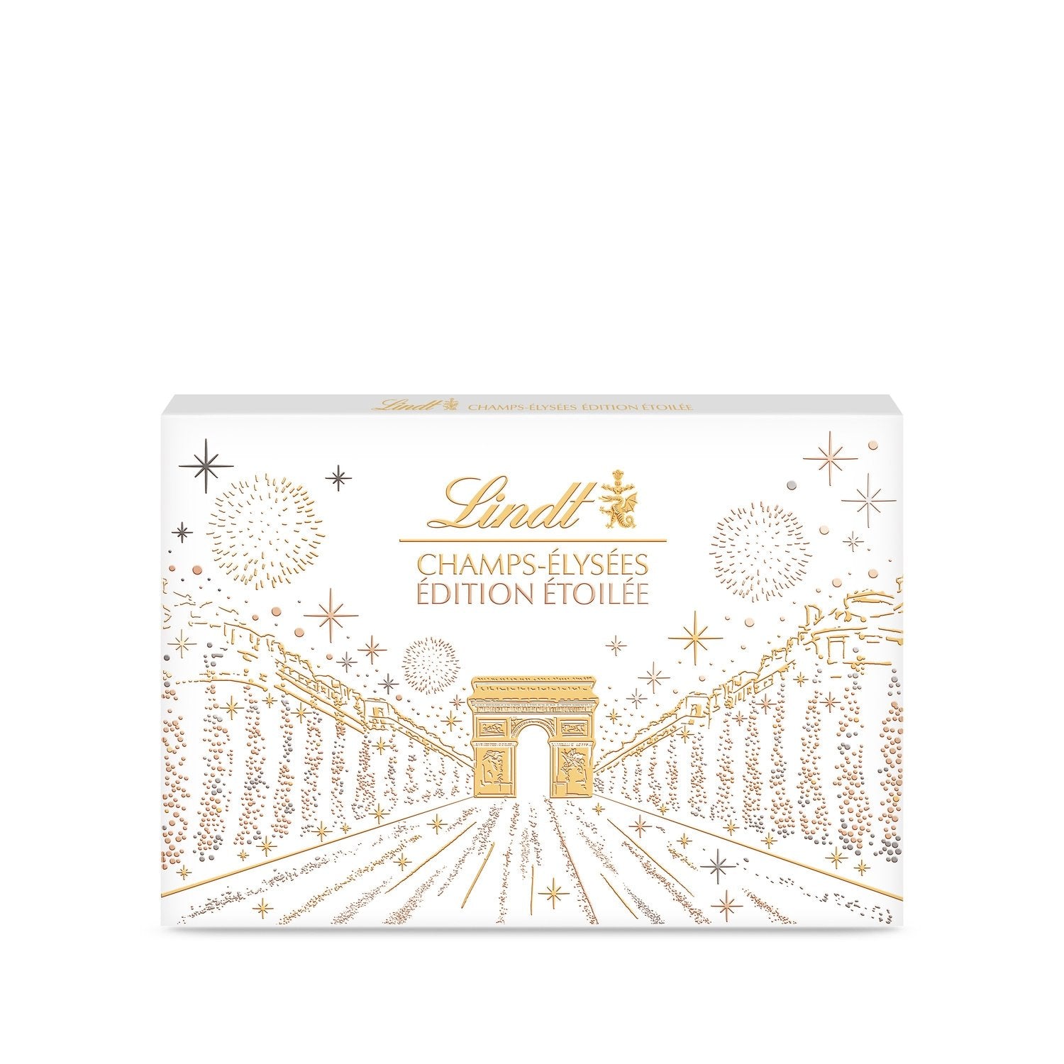 Assortiment de Chocolats Lait, Noir et Blanc, Champs-Elysées LINDT - Gamme de Noël 2025 la boite de 475g