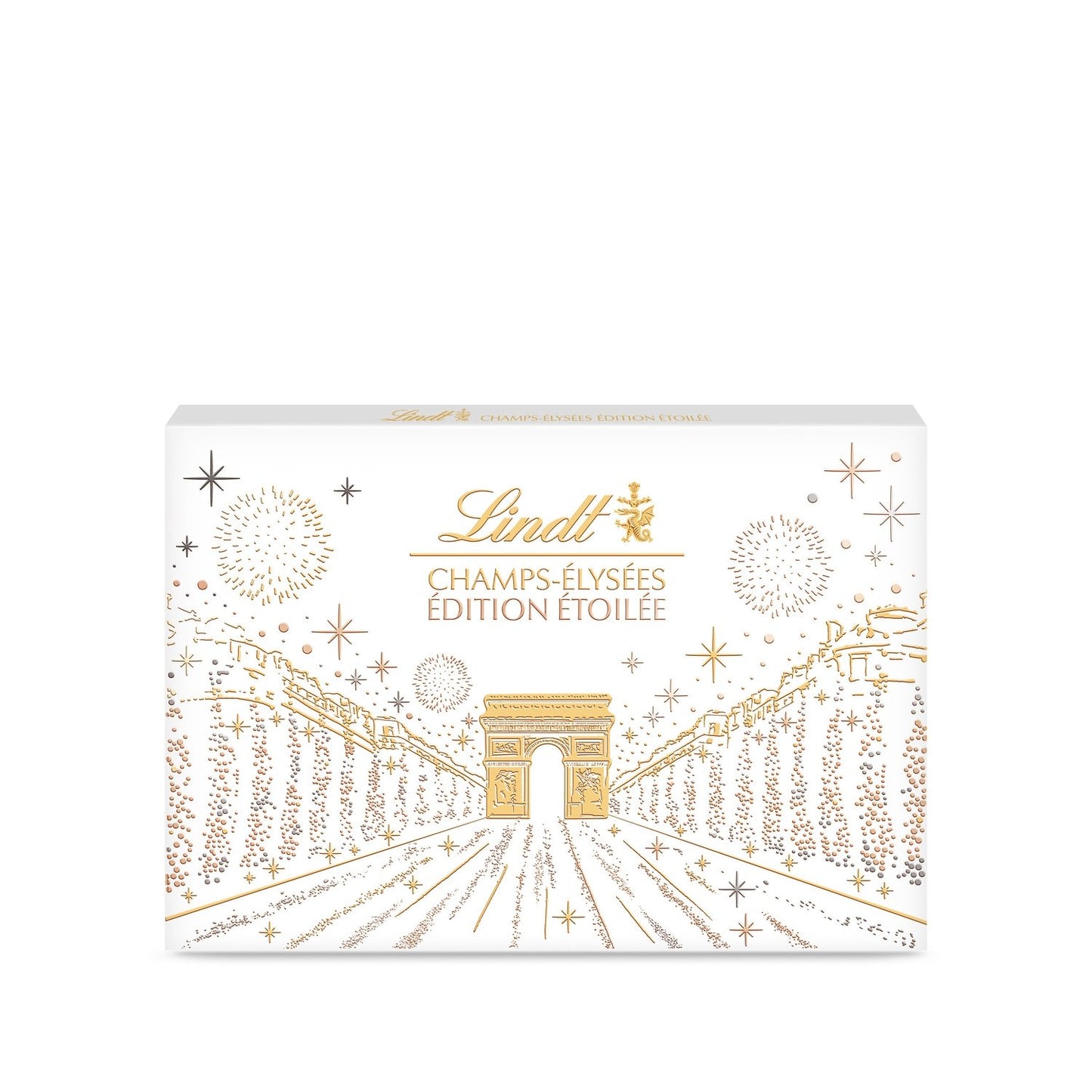 Assortiment de Chocolats Lait, Noir et Blanc, Champs-Elysées LINDT - Gamme de Noël 2025 la boite de 475g