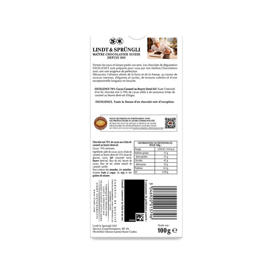 LINDT Excellence 70% Dark Chocolate Bar with Salted Butter Caramel